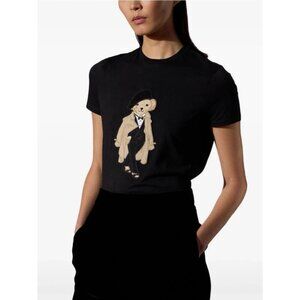 Ralph Lauren Women's  Purple Label Trench Polo Bear Cotton T-Shirt Black